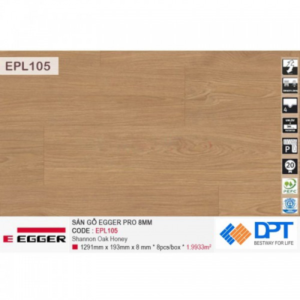 Sàn gỗ Egger EPl105 Shannon Oak honey 8mm