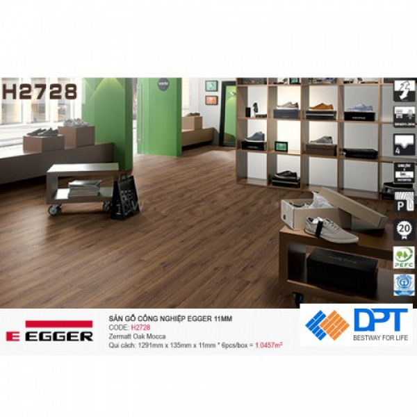 Sàn gỗ Egger H2728 Zermatt Oak mocca 11mm