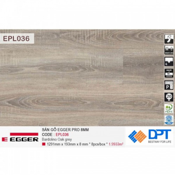 Sàn gỗ Egger Pro EPl036 Bardolino Oak grey 8mm