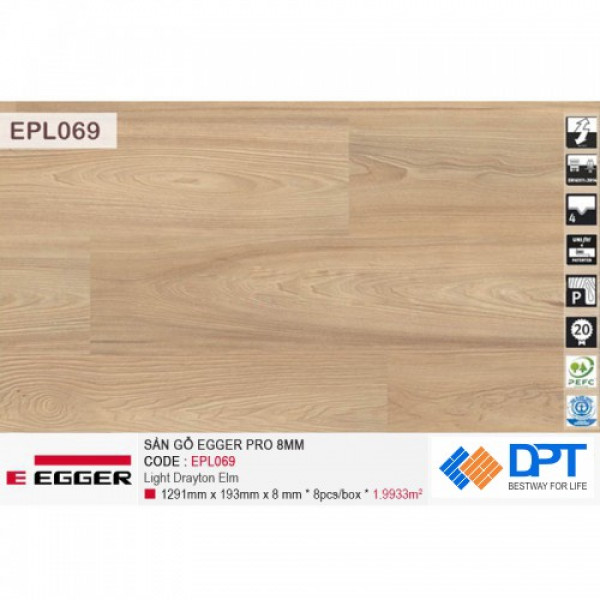 Sàn gỗ Egger Pro EPl069 Light drayton elm 8mm