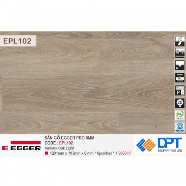 Sàn gỗ Egger Pro EPl102 Amiens Oak Light 8mm