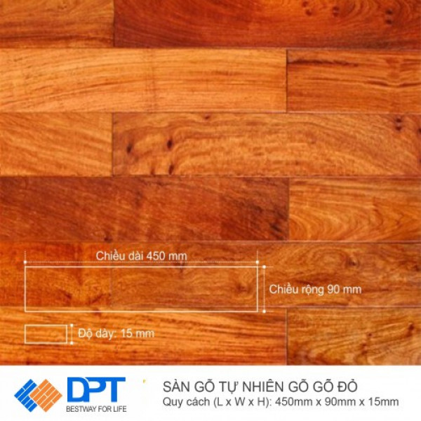 Sàn gỗ tự nhiên Gõ Đỏ 450x15mm