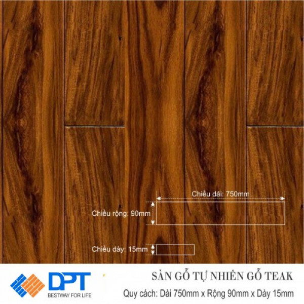 Sàn gỗ tự nhiên Teak 750x15mm