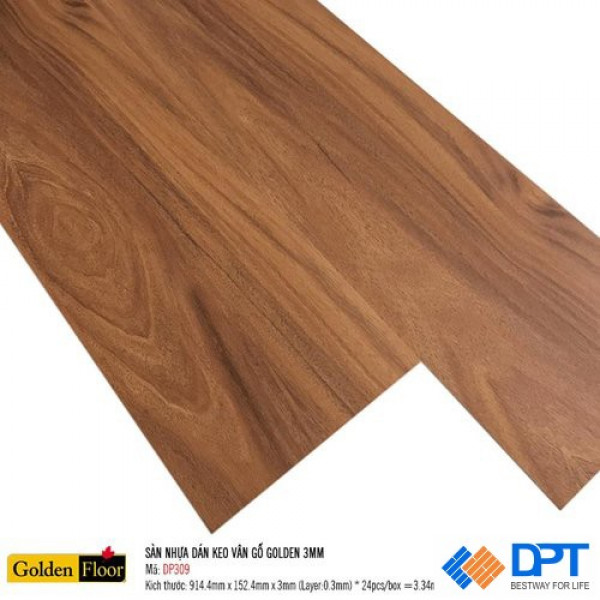 Sàn nhựa dán keo vân gỗ Golden DP309 3mm
